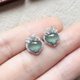 Silver Inlaid Ice Chalcedony Heart Earrings Retro Female Jewelry