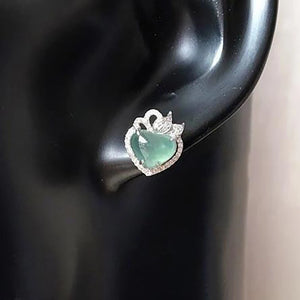 Silver Inlaid Ice Chalcedony Heart Earrings Retro Female Jewelry