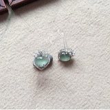 Silver Inlaid Ice Chalcedony Heart Earrings Retro Female Jewelry