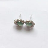 Silver Inlaid Ice Chalcedony Heart Earrings Retro Female Jewelry