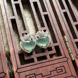 Silver Inlaid Ice Chalcedony Heart Earrings Retro Female Jewelry