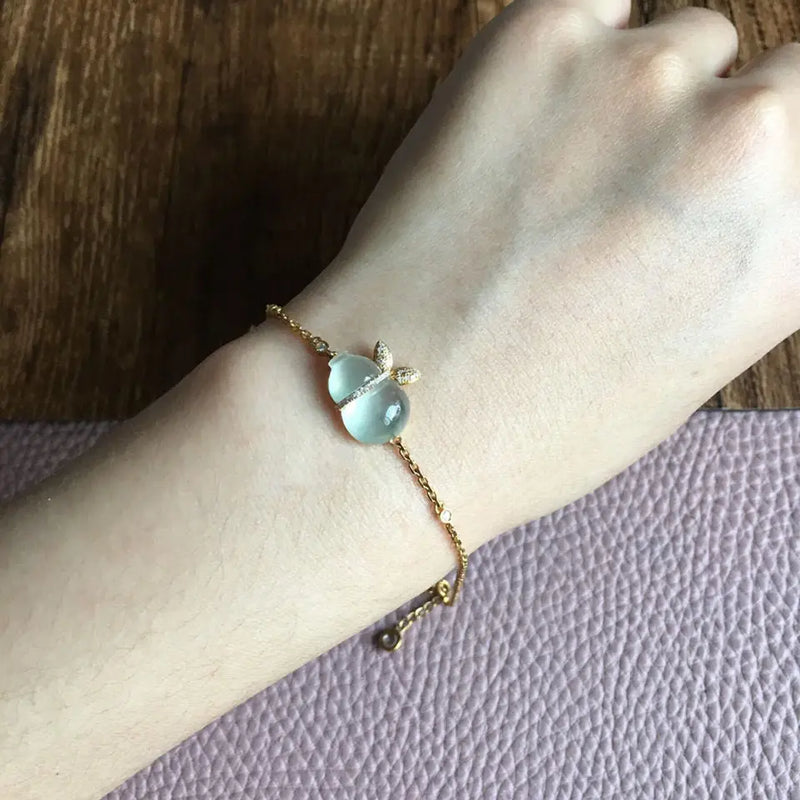 Silver Inlaid Ice Glass Chalcedony Gourd Bracelet Charm
