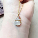 Silver Inlaid Ice Chalcedony Gourd Pendant Necklace Charm