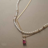 Chinese Retro Silver Inlaid Rubellite Necklace Pendant