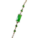 Silver Inlaid Sun Green Jade Column Bracelet Charm