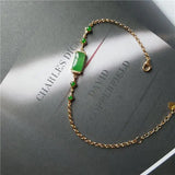 Silver Inlaid Sun Green Jade Pillar Bracelet Charm