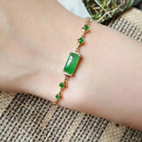 Silver Inlaid Sun Green Jade Pillar Bracelet Charm