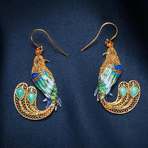 Turquoise Phoenix Earrings Retro Chinese Court Craft Women's Silver Jewelry