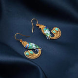 Turquoise Phoenix Earrings Retro Chinese Court Craft Women's Silver Jewelry