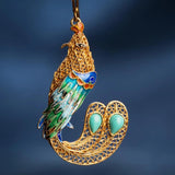 Turquoise Phoenix Earrings Retro Chinese Court Craft Women's Silver Jewelry