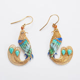 Turquoise Phoenix Earrings Retro Chinese Court Craft Women's Silver Jewelry