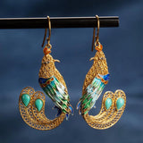 Turquoise Phoenix Earrings Retro Chinese Court Craft Women's Silver Jewelry