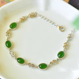 Retro Chinese Hetian Jade Cloud Bracelet Women Silver Jewelry