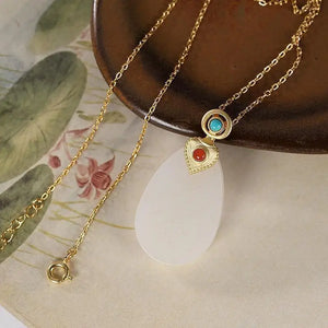 Hetian Jade Pendant Necklace Silver Inlaid Chinese Charm Jewelry