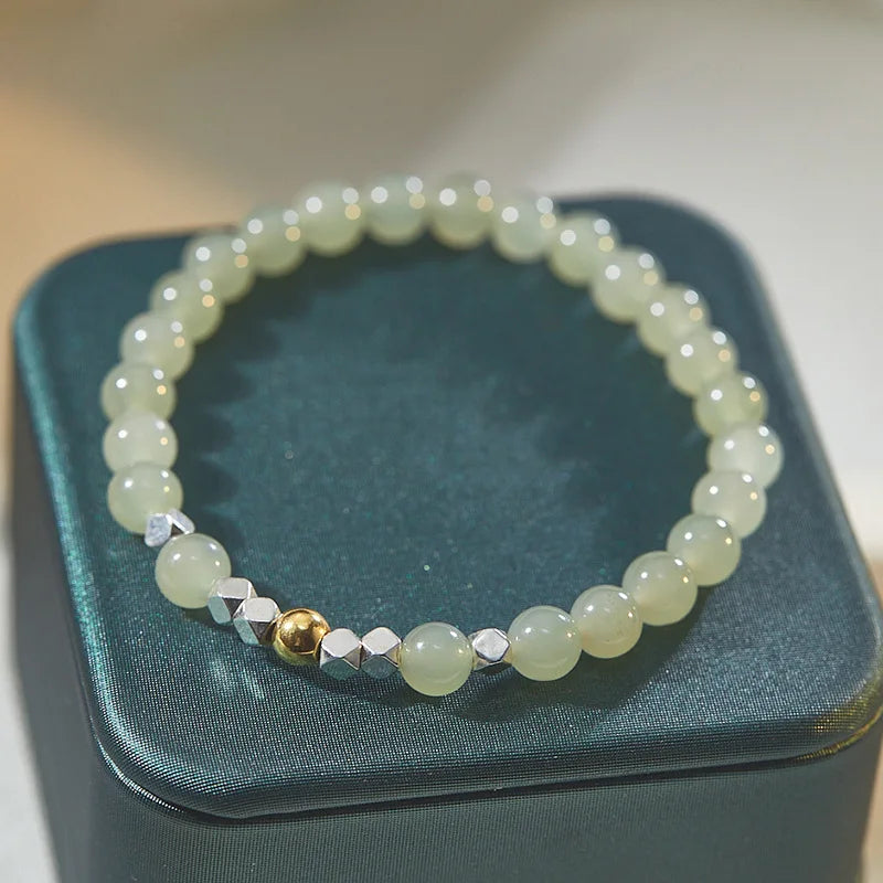 Natural Hetian Jade Bracelet for Women, High-End Beaded Bangles