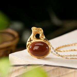 Inlaid Red Tourmaline Pendant Palace Butterfly Retro Jewelry