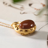 Inlaid Red Tourmaline Pendant Palace Butterfly Retro Jewelry