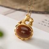 Inlaid Red Tourmaline Pendant Palace Butterfly Retro Jewelry