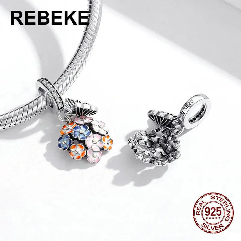 Colorful Garden Pendant for Bracelet, 925 Sterling Silver DIY Bead Accessory
