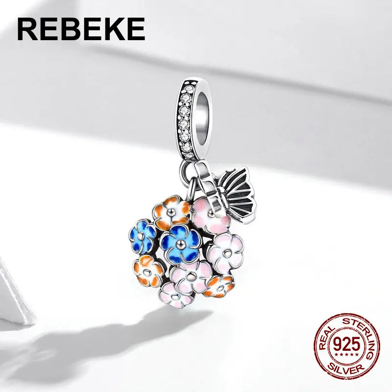 Colorful Garden Pendant for Bracelet, 925 Sterling Silver DIY Bead Accessory
