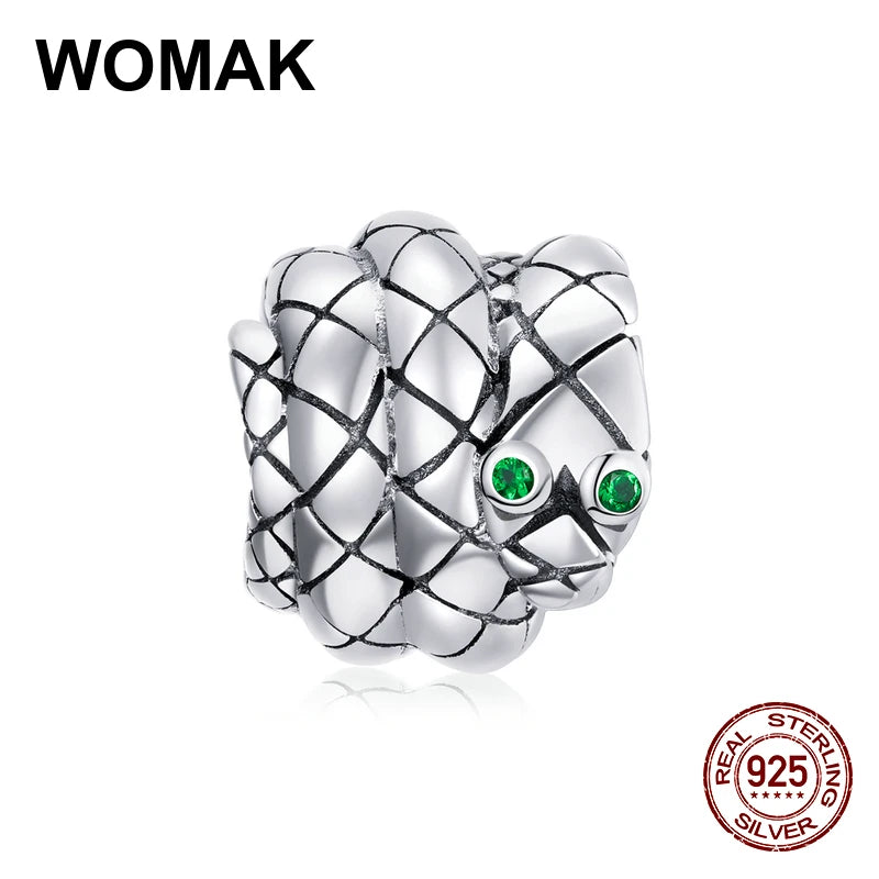 Vintage Snake Bead Pendant for Necklace & Bracelet Charm 925 Silver DIY