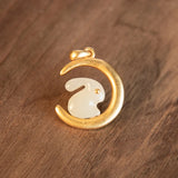 Hotan Jade Moon Rabbit Pendant Necklace - Wedding Silver Jewelry