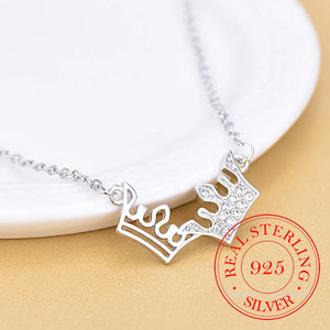925 Silver Crystal Crown Pendant Choker Necklace for Women