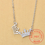 925 Silver Crystal Crown Pendant Choker Necklace for Women