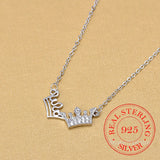 925 Silver Crystal Crown Pendant Choker Necklace for Women