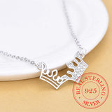 925 Silver Crystal Crown Pendant Choker Necklace for Women