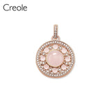 Sterling Silver Rose Flower Disc Necklace Pendant