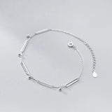 Silver 925 Anklet Foot Bracelet Women Jewelry Geometric Rectangle Bead Leg Chain