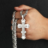 Orthodox Cross Pendant Necklace for Men Stainless Steel Catholic Jesus Necklace