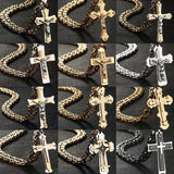 Orthodox Cross Pendant Necklace for Men Stainless Steel Catholic Jesus Necklace