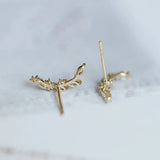 Sterling Silver Plated Osmanthus Earrings Full Diamond - Small Curved Design