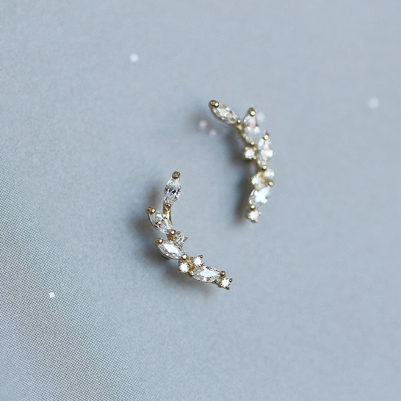 Sterling Silver Plated Osmanthus Earrings Full Diamond - Small Curved Design