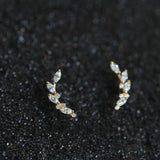 Sterling Silver Plated Osmanthus Earrings Full Diamond - Small Curved Design