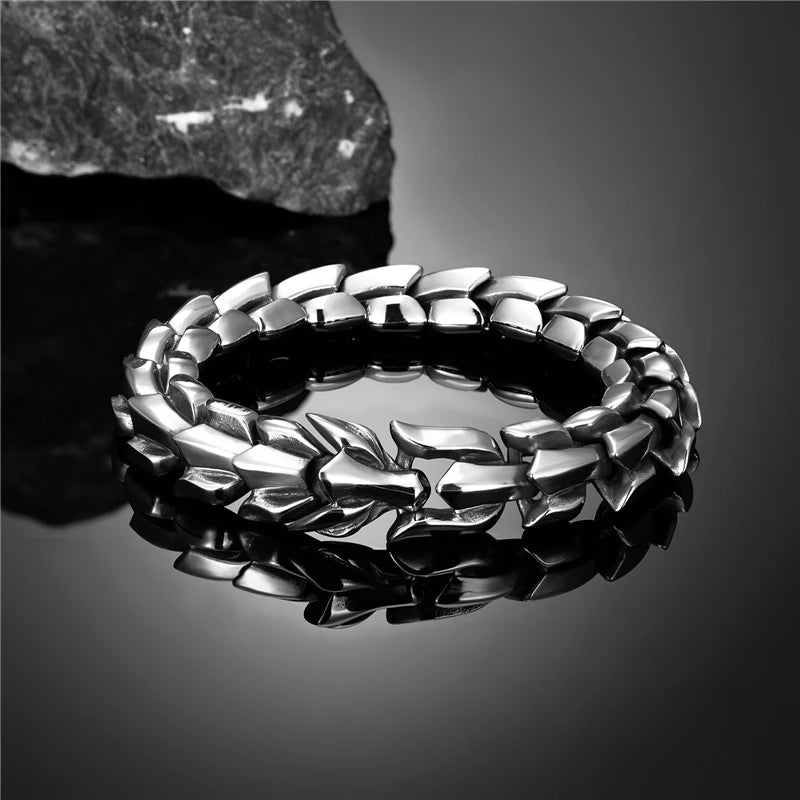 Ouroboros Dragon Head Bracelet Men Stainless Steel Wristband Vikings Blessing