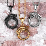 Ouroboros Snake Dragon Mens Necklace Hip Hop Stainless Steel Jewelry