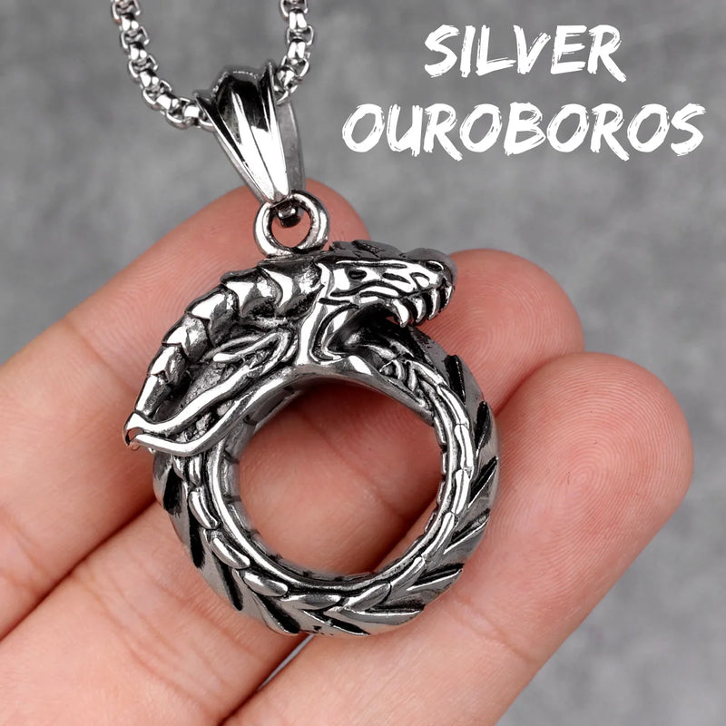 Ouroboros Snake Dragon Mens Necklace Hip Hop Stainless Steel Jewelry