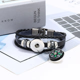 Outdoor Compass Charm Leather Bracelet Men Women Braided Wristband Jewelry