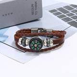 Outdoor Compass Charm Leather Bracelet Men Women Braided Wristband Jewelry