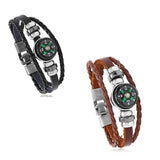 Outdoor Compass Charm Leather Bracelet Men Women Braided Wristband Jewelry