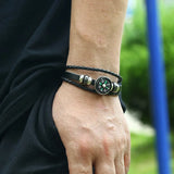 Outdoor Compass Charm Leather Bracelet Men Women Braided Wristband Jewelry