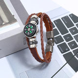 Outdoor Compass Charm Leather Bracelet Men Women Braided Wristband Jewelry