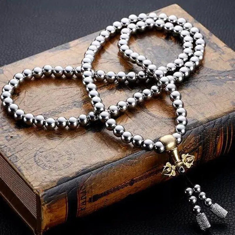 Outdoor Self Defense Bracelet Necklace Stainless Steel Beads Protection Chain
