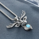 Deer Head Pendant Necklace Men Stainless Steel Punk Animal Charm Jewelry