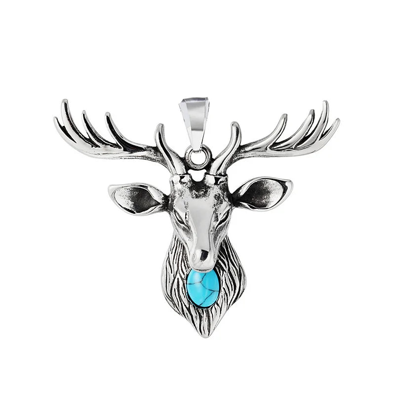 Deer Head Pendant Necklace Men Stainless Steel Punk Animal Charm Jewelry