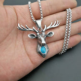 Deer Head Pendant Necklace Men Stainless Steel Punk Animal Charm Jewelry