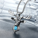 Deer Head Pendant Necklace Men Stainless Steel Punk Animal Charm Jewelry